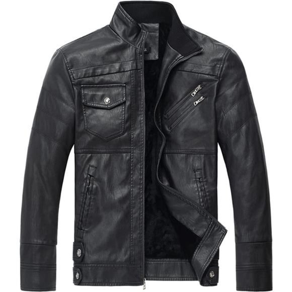 Jackets & Coats Mens Vintage Stand Collar Leather Jacket Motorcycle